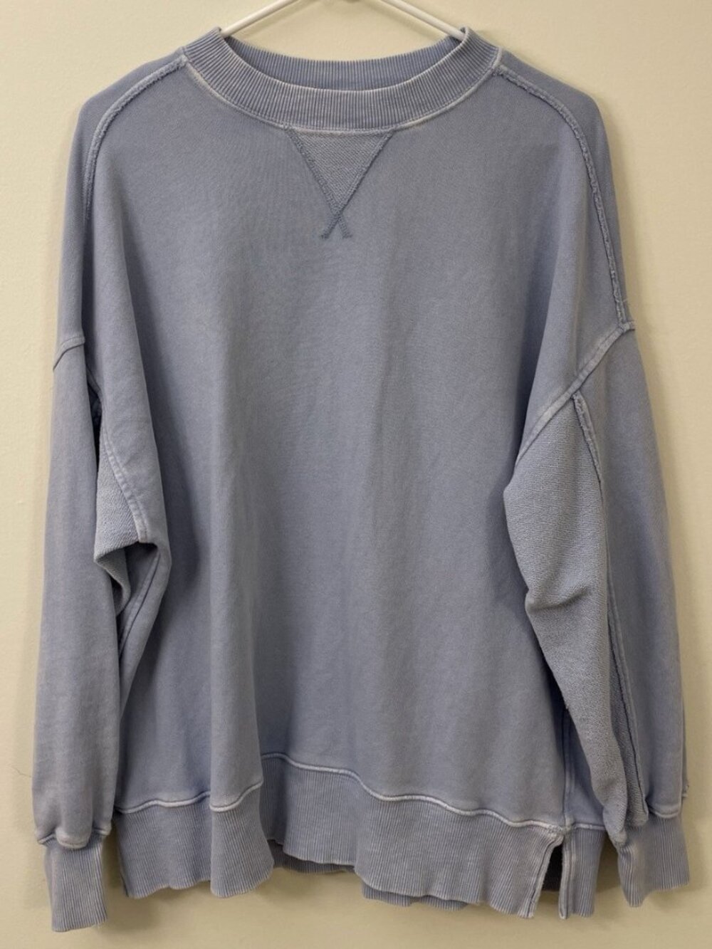 Aerie Dusty Blue Oversized Distressed Seam Sweatshirt Size XS